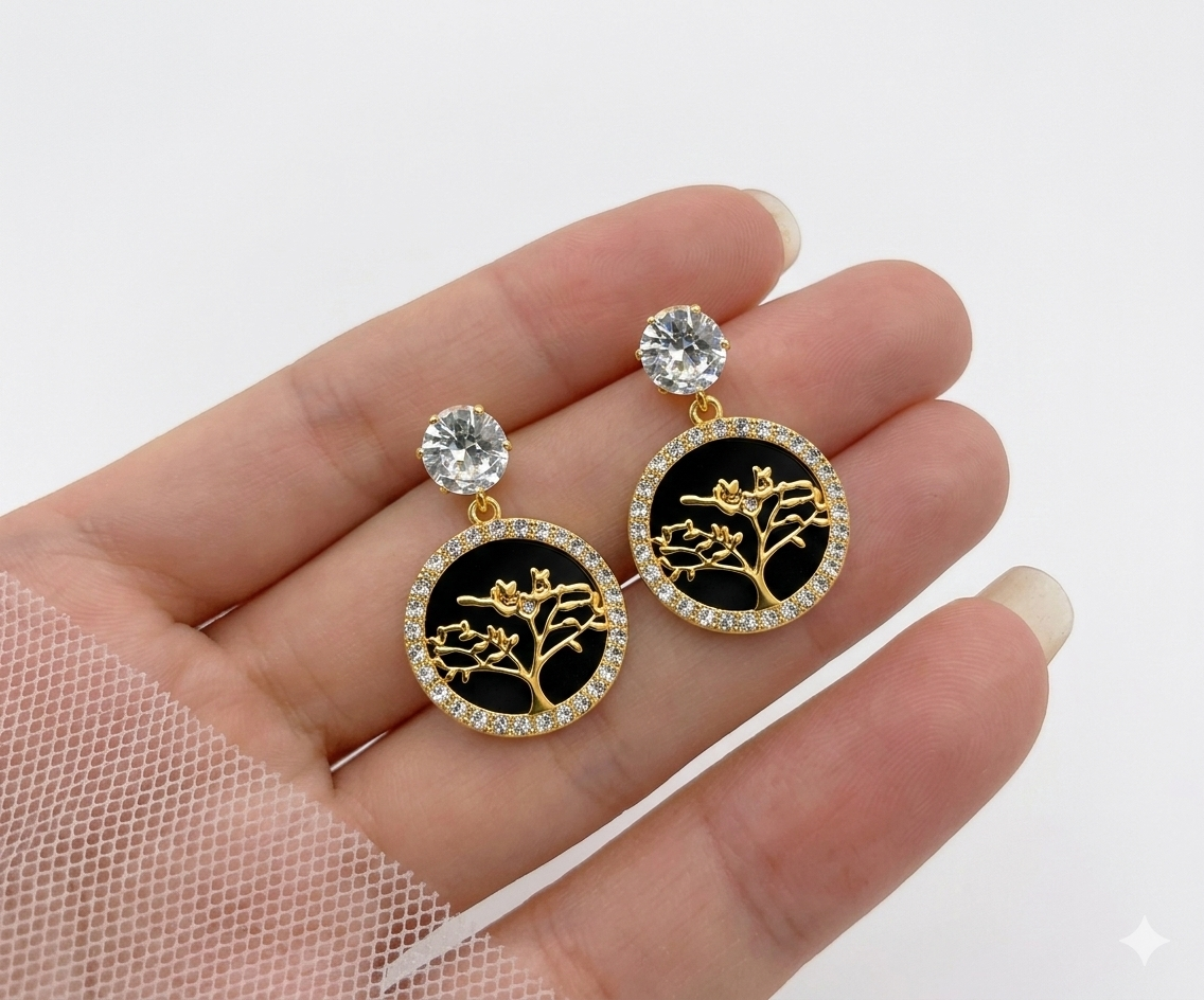 Midnight Aura Tree Drop Earrings