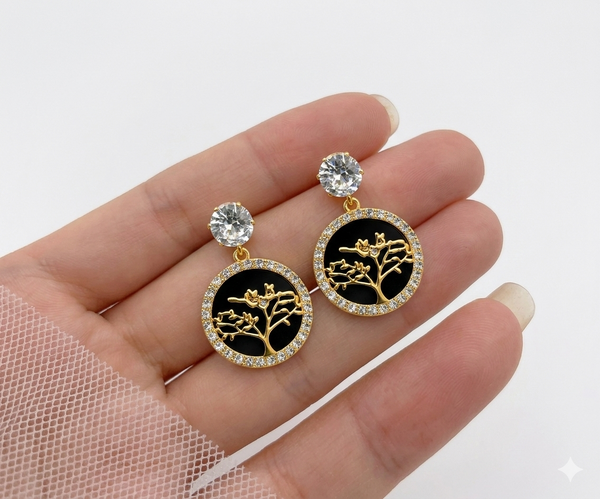 Midnight Aura Tree Drop Earrings